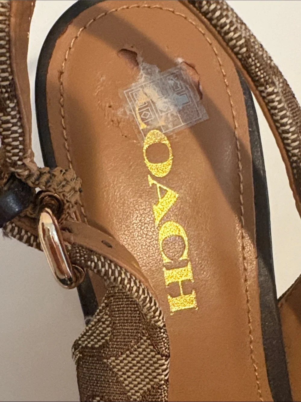 Coach Signature Canvas Cork Platform Wedges in Brown